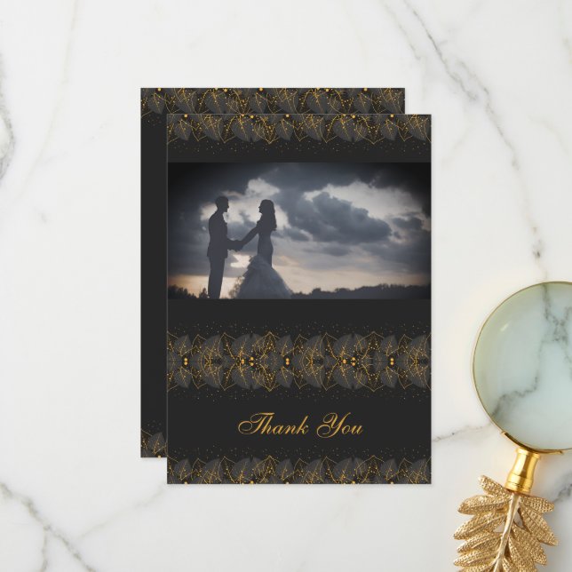 Carte De Remerciements Delicate Gold Feuilles (Devant/Arrière en situation)