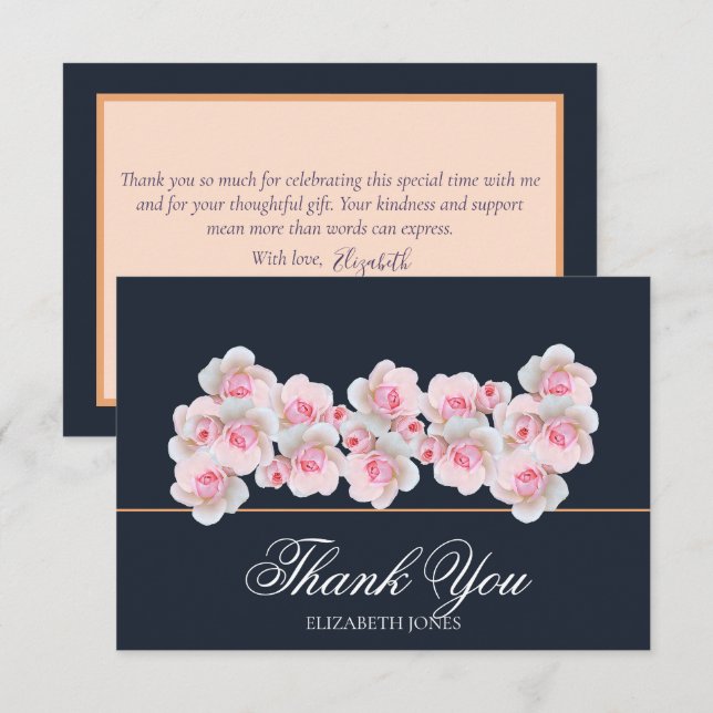 Carte De Remerciements Delicate Pink Roses Floral Bridal Shower Thank You (Devant / Derrière)