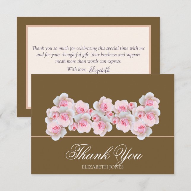 Carte De Remerciements Delicate Pink Roses Floral Bridal Shower Thank You (Devant / Derrière)