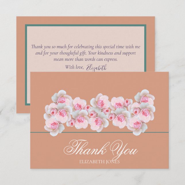 Carte De Remerciements Delicate Pink Roses Floral Bridal Shower Thank You (Devant / Derrière)