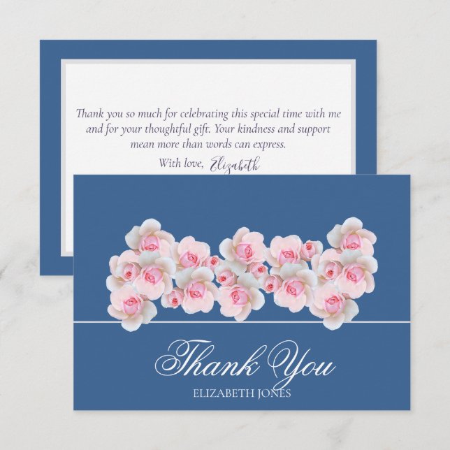 Carte De Remerciements Delicate Pink Roses Floral Bridal Shower Thank You (Devant / Derrière)