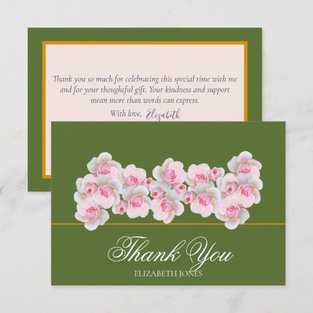 Carte De Remerciements Delicate Pink Roses Floral Bridal Shower Thank You (Devant / Derrière)