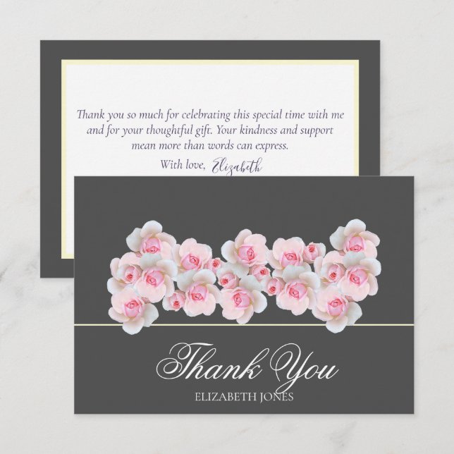 Carte De Remerciements Delicate Pink Roses Floral Bridal Shower Thank You (Devant / Derrière)