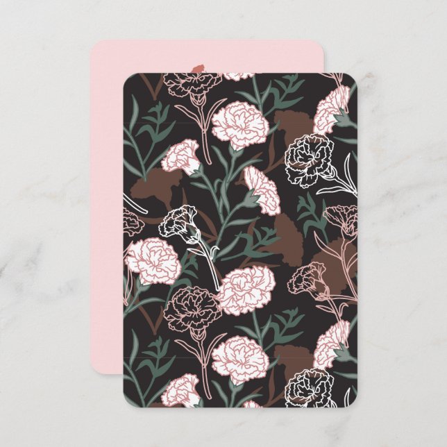 Carte De Remerciements Délicates oeillets roses avec fleurs Feuilles vert (Devant / Derrière)