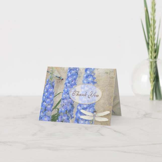 Carte De Remerciements Delphinium de papillon de libellule de notes de (Devant)