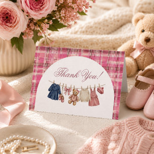 Carte De Remerciements Demande de livre de baby shower Bébé Rose Corde à 