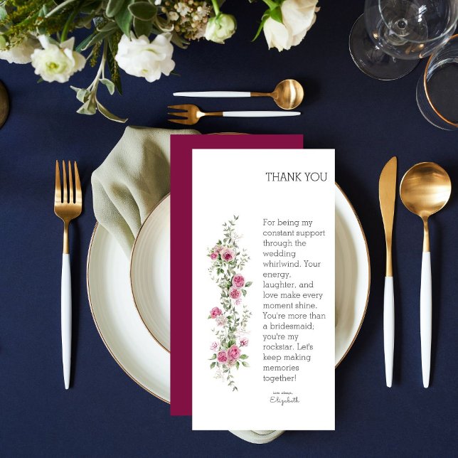 Carte De Remerciements Demoiselle d'honneur personnalisée Peinture aquare (Express heartfelt thanks to your bridesmaids with our exquisite Watercolor Pink Peony thank you.)