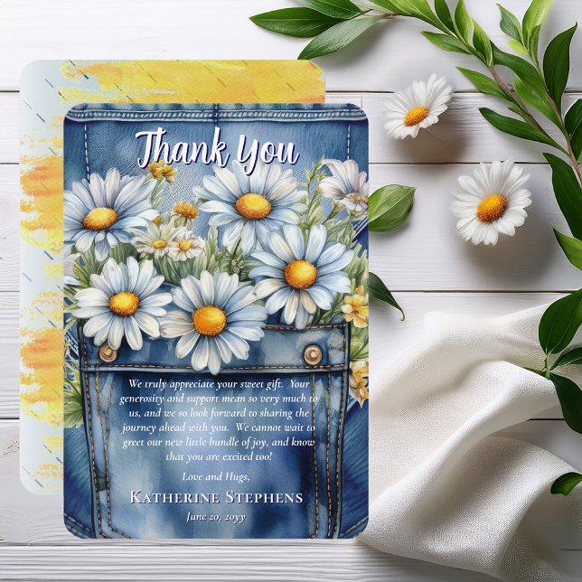 Carte De Remerciements Denim Blue Jean | Baby shower floral de Daisies (Blue Jean Denim and Daisies Baby Shower Thank You Card)