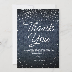 Carte De Remerciements Denim Diamants Lumineuses Rustiques Élégant Bleu S
