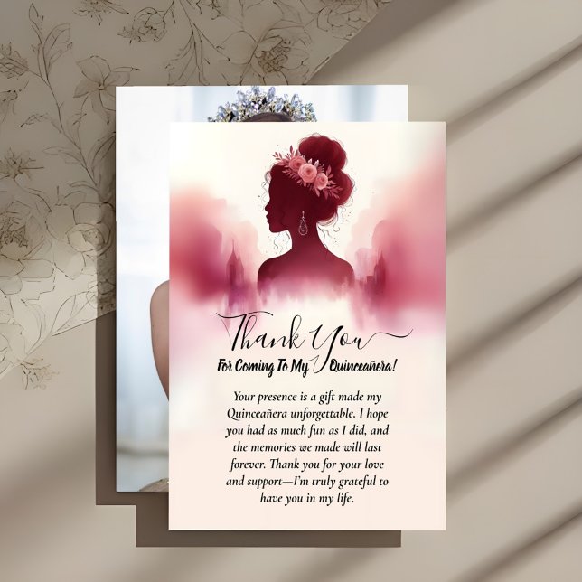 Carte De Remerciements Dentelle argentée en Plum Gown Boho Bourgogne Quin (Créateur téléchargé)