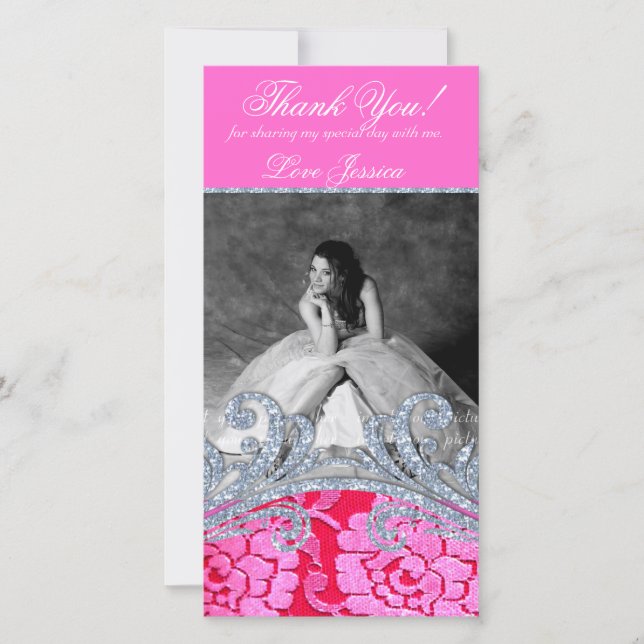 Carte De Remerciements Dentelle de Sweet sixteen Florale Glitzy Quinceane (Devant)