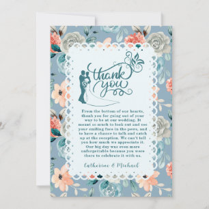 Carte De Remerciements Dentelle florale bleu foncé Calligraphie décorat