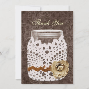 Carte De Remerciements Dentelle rustique enveloppé Mason Jar Mariage