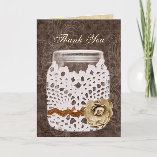 Carte De Remerciements Dentelle rustique enveloppé Mason Jar Mariage (Devant)