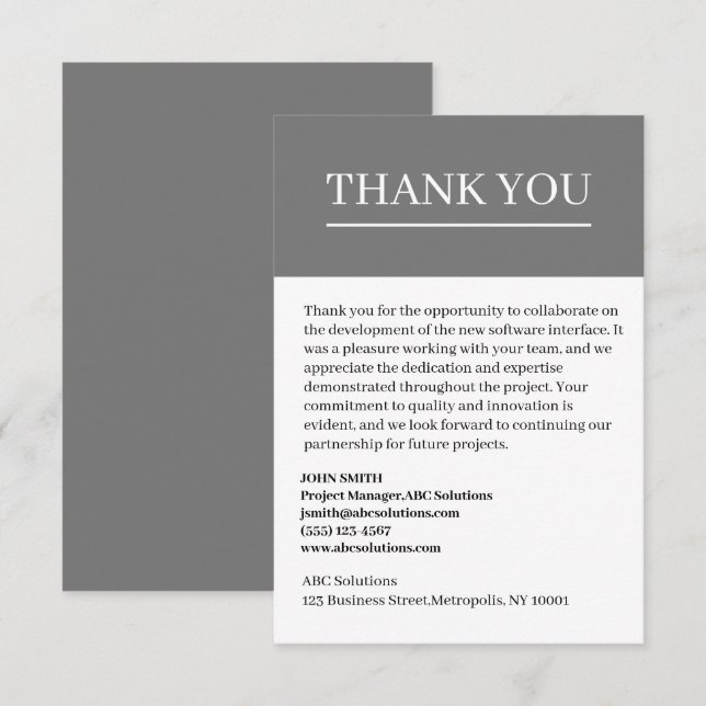 Carte de remerciements d'entreprise personnalisé (Devant / Derrière)