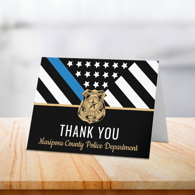Carte De Remerciements Département de police Ligne Bleue Mince Police (Police Department Thin Blue Line Law Enforcement Thank You Card)
