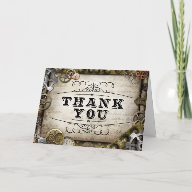 Carte de remerciements des engrenages Steampunk (Devant)