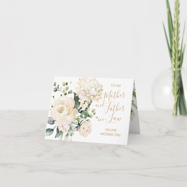 Carte De Remerciements Des roses blanches à mes parents-belle le jour de  (Devant)