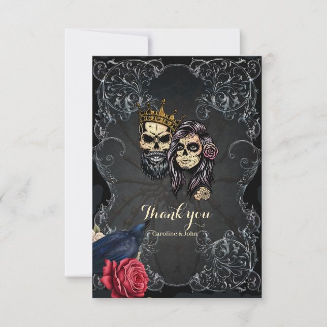Carte De Remerciements Design mariage gothique foncé avec crânes (Devant)
