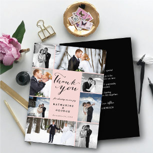 Carte De Remerciements Design Mariage moderne de 8 photos rose