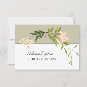 Carte De Remerciements Design moderne Fleurs de Jardin rose Mariage verdo