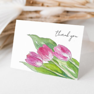 Carte De Remerciements Dessin à main levée de tulipe rose de printemps
