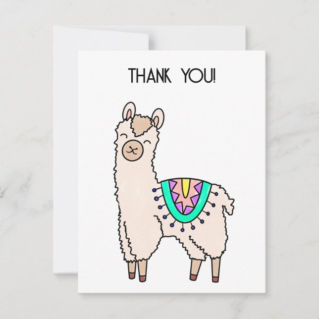 Carte De Remerciements dessin animé de llama alpaga souriant (Devant)
