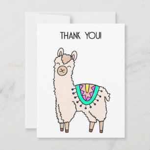 Carte De Remerciements dessin animé de llama alpaga souriant