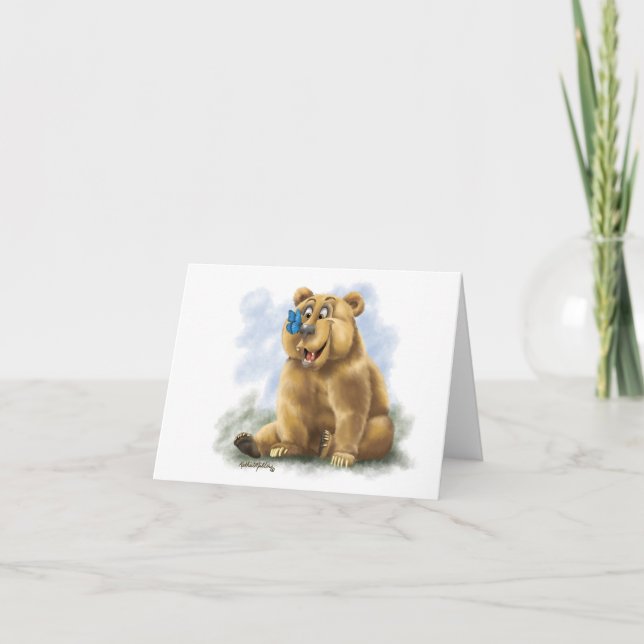 Carte De Remerciements Dessin animé de papillon et d'ours (Devant)