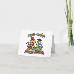 Carte De Remerciements Dessin animé de rentrée scolaire avec un singe mig