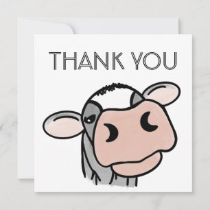 Carte De Remerciements dessin animé vache noir blanc rose baiser gris ani