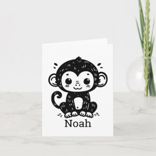 Carte De Remerciements Dessin de bébé singe mignon - Art kawaii pour la n