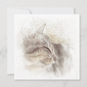 Carte De Remerciements Dessin de crayon numérique de chat Calme