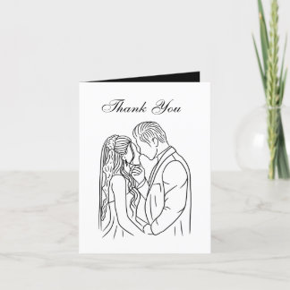 Carte De Remerciements dessin de trait élégant Bride Groom