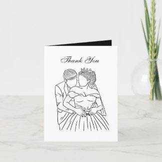 Carte De Remerciements dessin de trait élégant Bride Groom