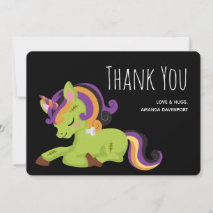 Carte De Remerciements Dessin d'Halloween de Cute Frankenstein Unicorn