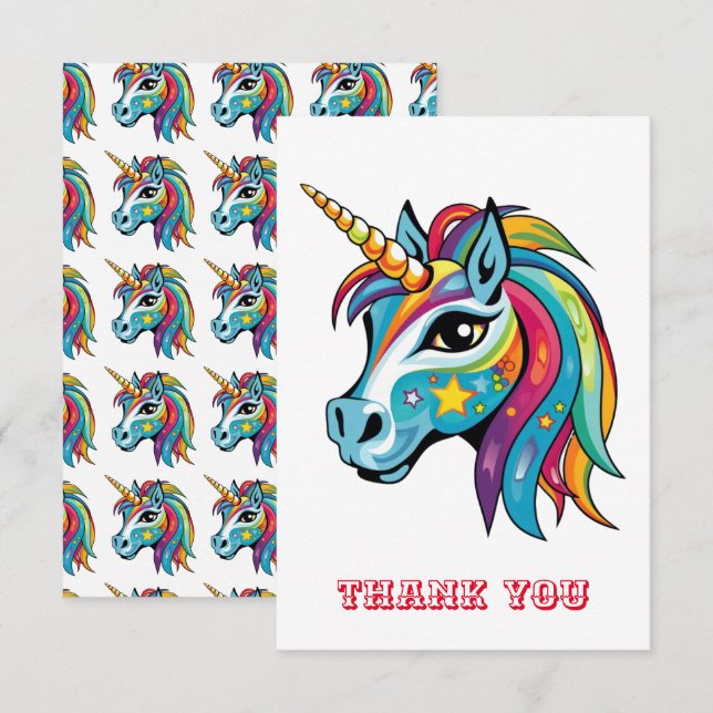 Carte De Remerciements Dessin graphique unicorne mignon (Devant / Derrière)