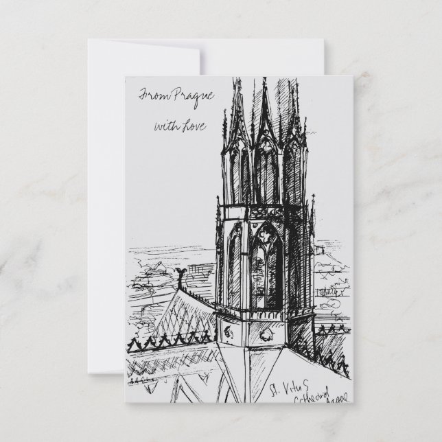 Carte De Remerciements Dessin libre de Prague avec amour (Devant)
