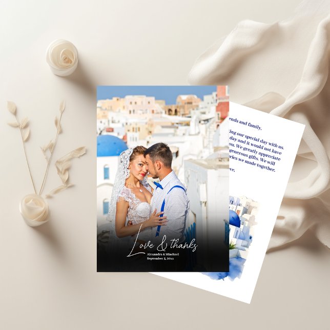 Carte De Remerciements Destination Grèce Santorini Mariage photo (Créateur téléchargé)