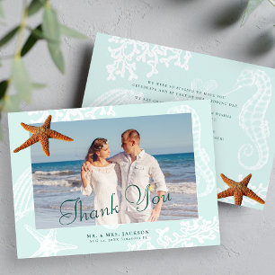 Carte De Remerciements Destination plage étoile de mer photo mariage