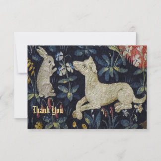 Carte De Remerciements Détail de la tapisserie de lapin et de chien