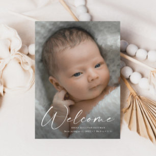 Carte De Remerciements Détails de naissance de photo de bébé de bienvenue