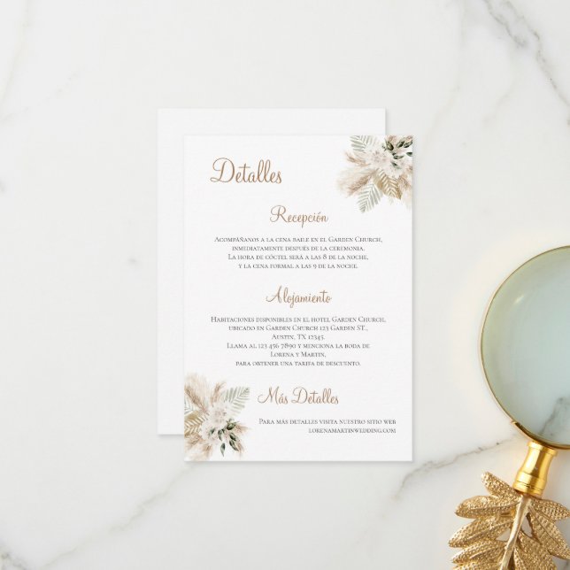 Carte De Remerciements Détails du Mariage Boho en espagnol (Devant/Arrière en situation)