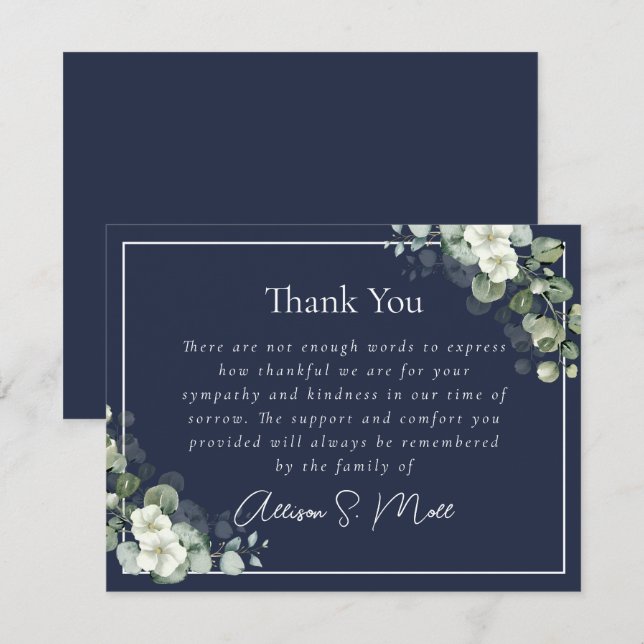 Carte De Remerciements Deuil funéraire d'eucalyptus bleu (Devant / Derrière)