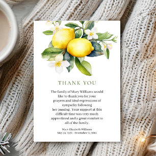 Carte De Remerciements Deuil Funéraire Élégant aux Citrons Italiens 