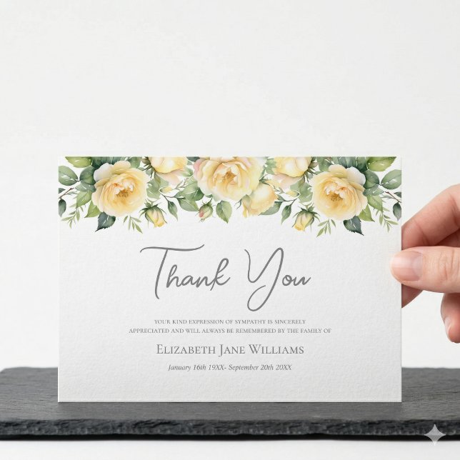 Carte De Remerciements Deuil Funéraire Rose Jaune  (Créateur téléchargé)