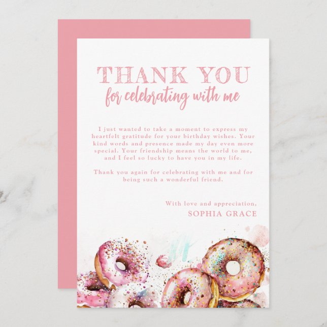 Carte De Remerciements Deux beignets roses douces fille 2e anniversaire (Devant / Derrière)