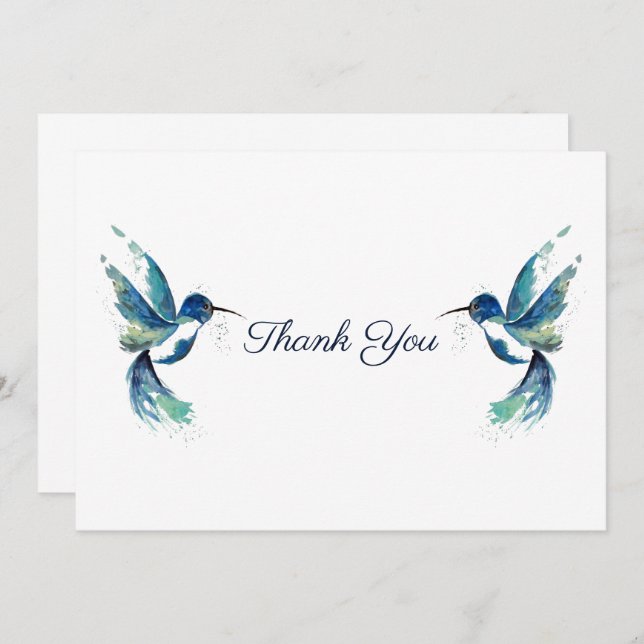 Carte De Remerciements Deux colibris bleus (Devant / Derrière)