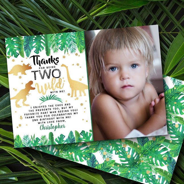 Carte De Remerciements Deux Dinosaures Sauvages - Photo Deuxième Annivers (Créateur téléchargé)