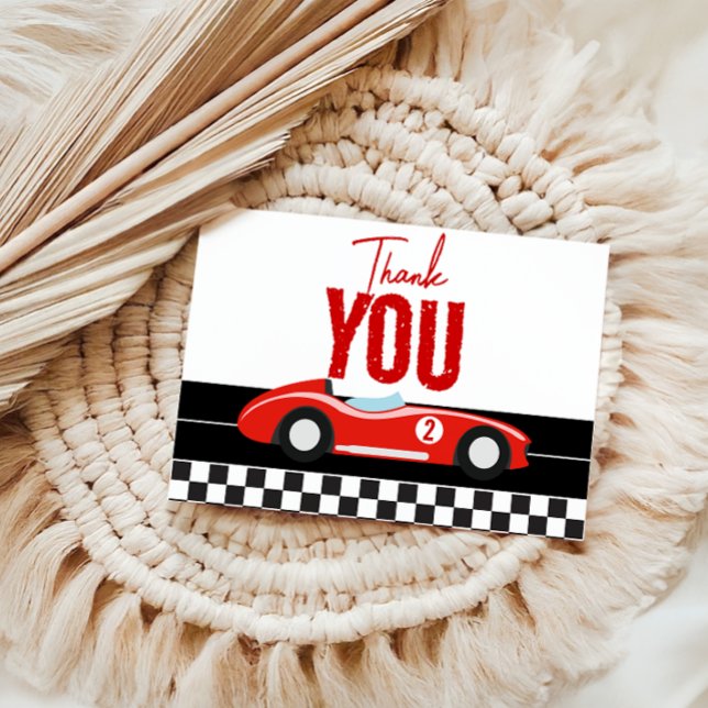Carte De Remerciements Deux Fast Race Car Boy 2e fête d'anniversaire (Créateur téléchargé)